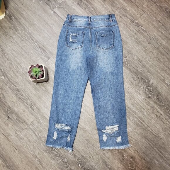 Uppertendom * Relaxed Light Wash Destroyed Jeans M - Picture 2 of 12